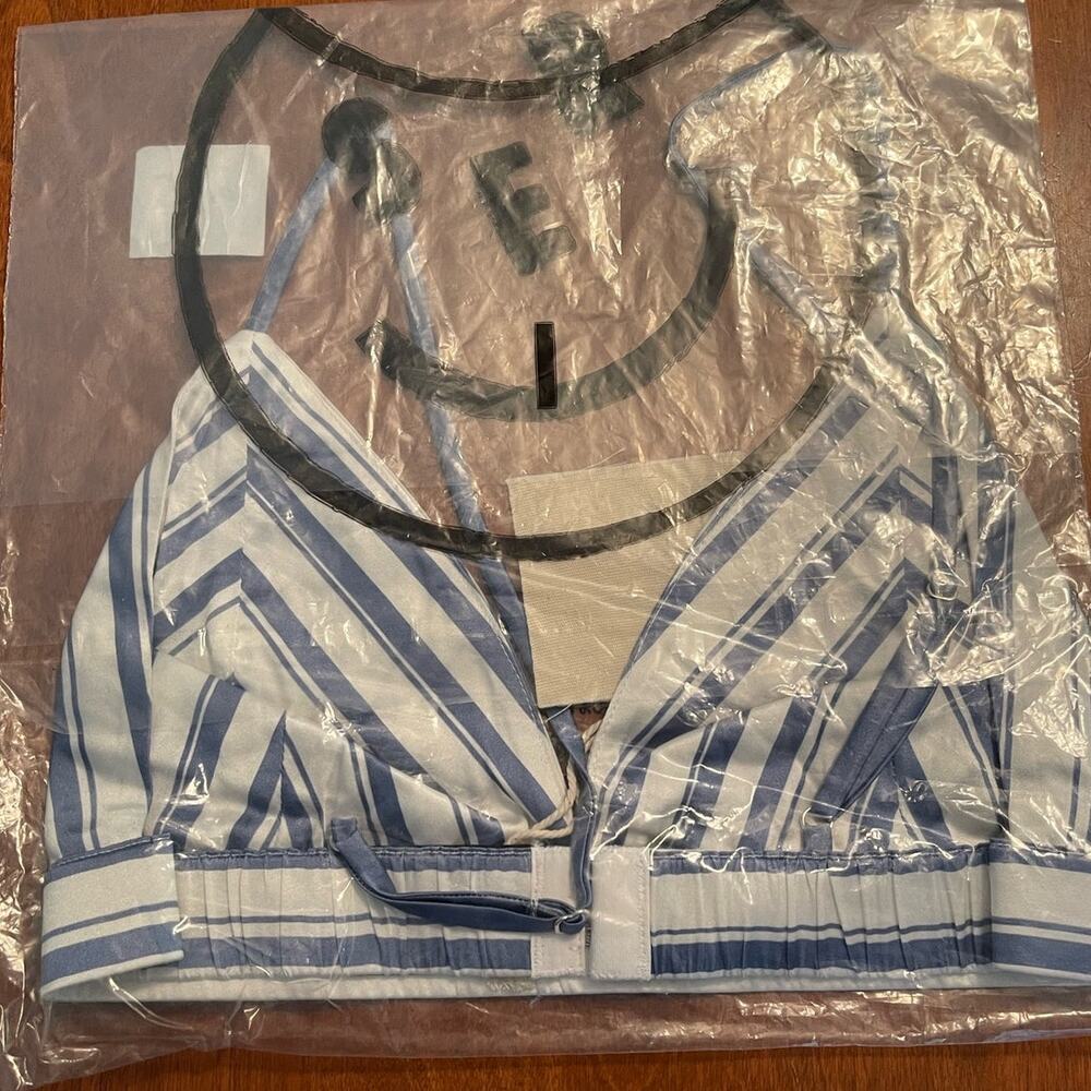 Ser.O.YA Iris Silk Bralette in Blue and White Stripe Size Small NWT Summer Boho - Picture 4 of 4